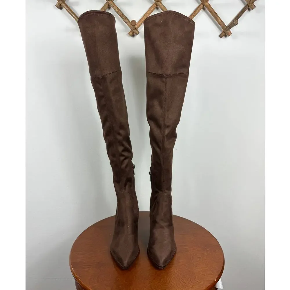 New Marc Fisher LTD Okun Over the Knee Boot in Dark Brown Faux Suede Size 7.5